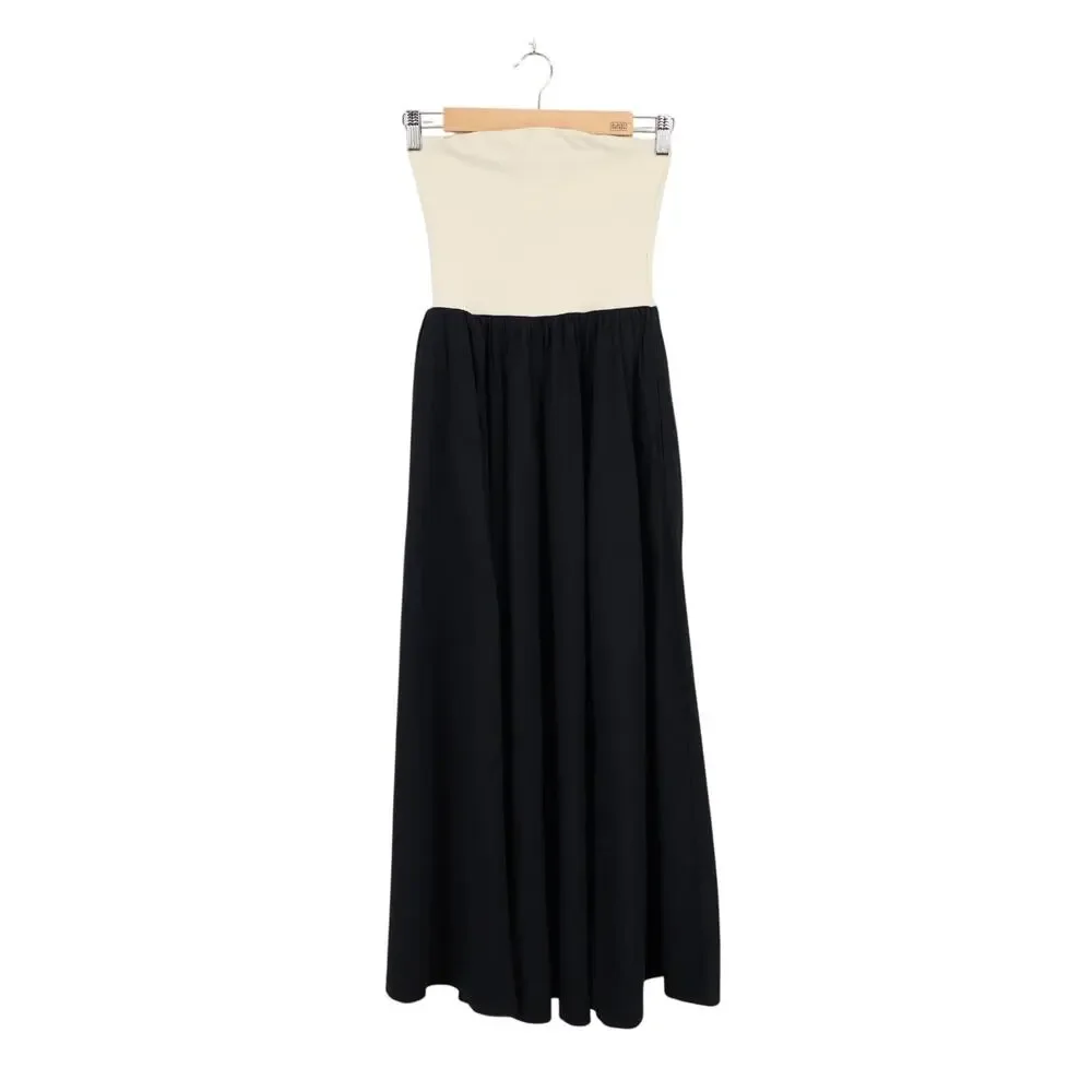NWOT J.Crew Strapless Colorblock Stretch Mixy Midi Dress Black Cream Size XXS